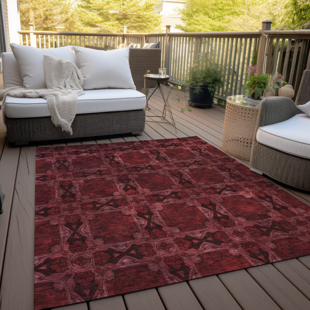 8' X 10' Burgundy and Black Floral Medallion Washable Non Skid Indoor Outdoor Area Rug