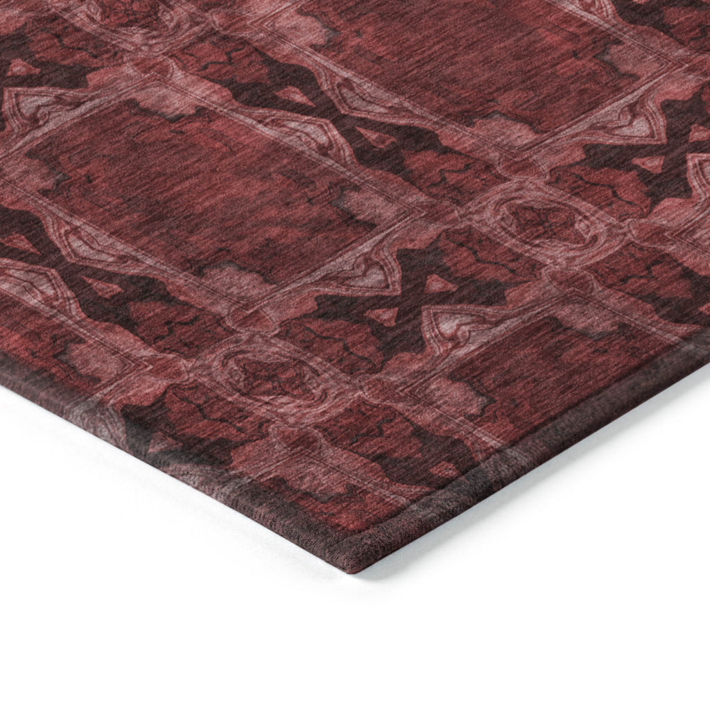 8' X 10' Burgundy and Black Floral Medallion Washable Non Skid Indoor Outdoor Area Rug