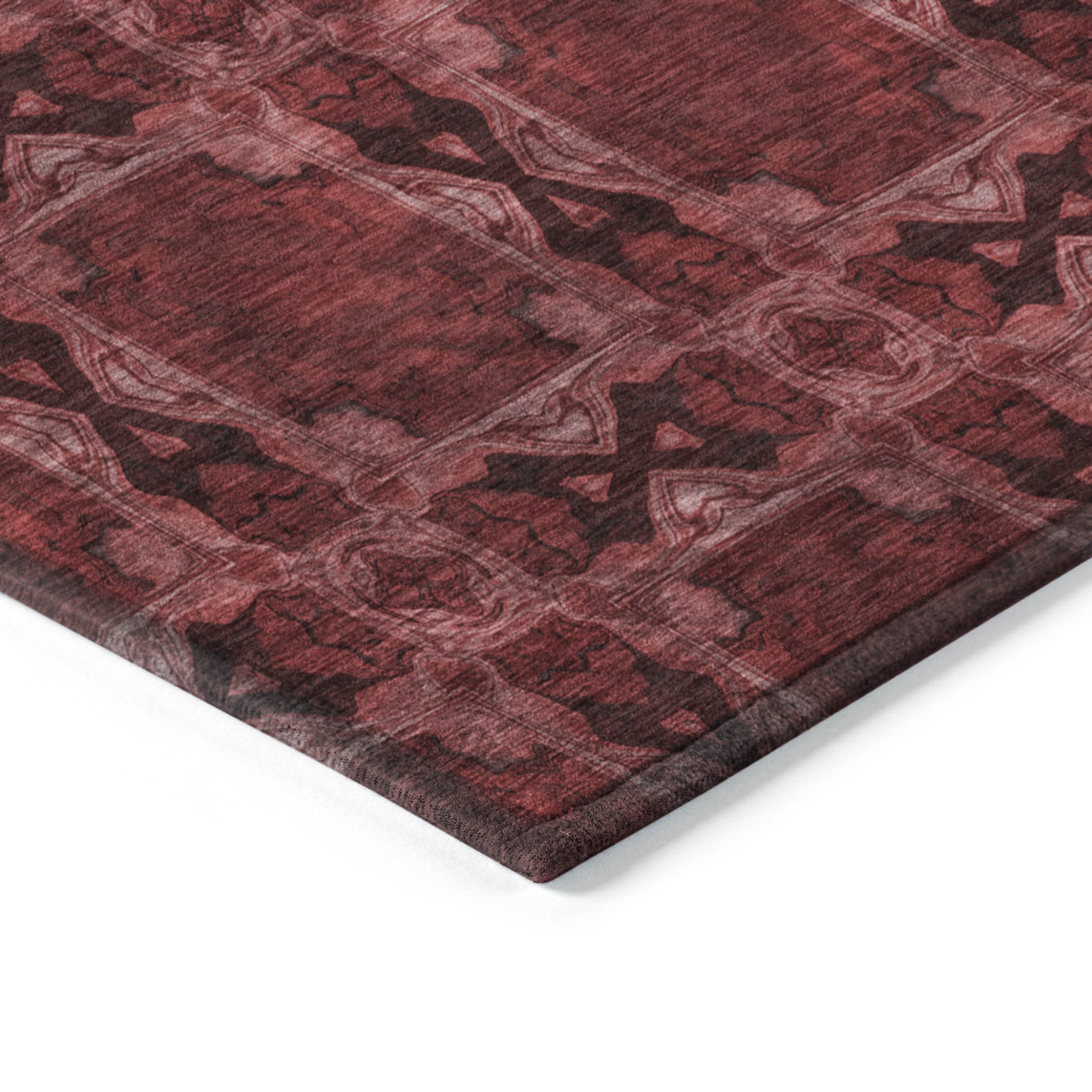 8' X 10' Burgundy and Black Floral Medallion Washable Non Skid Indoor Outdoor Area Rug