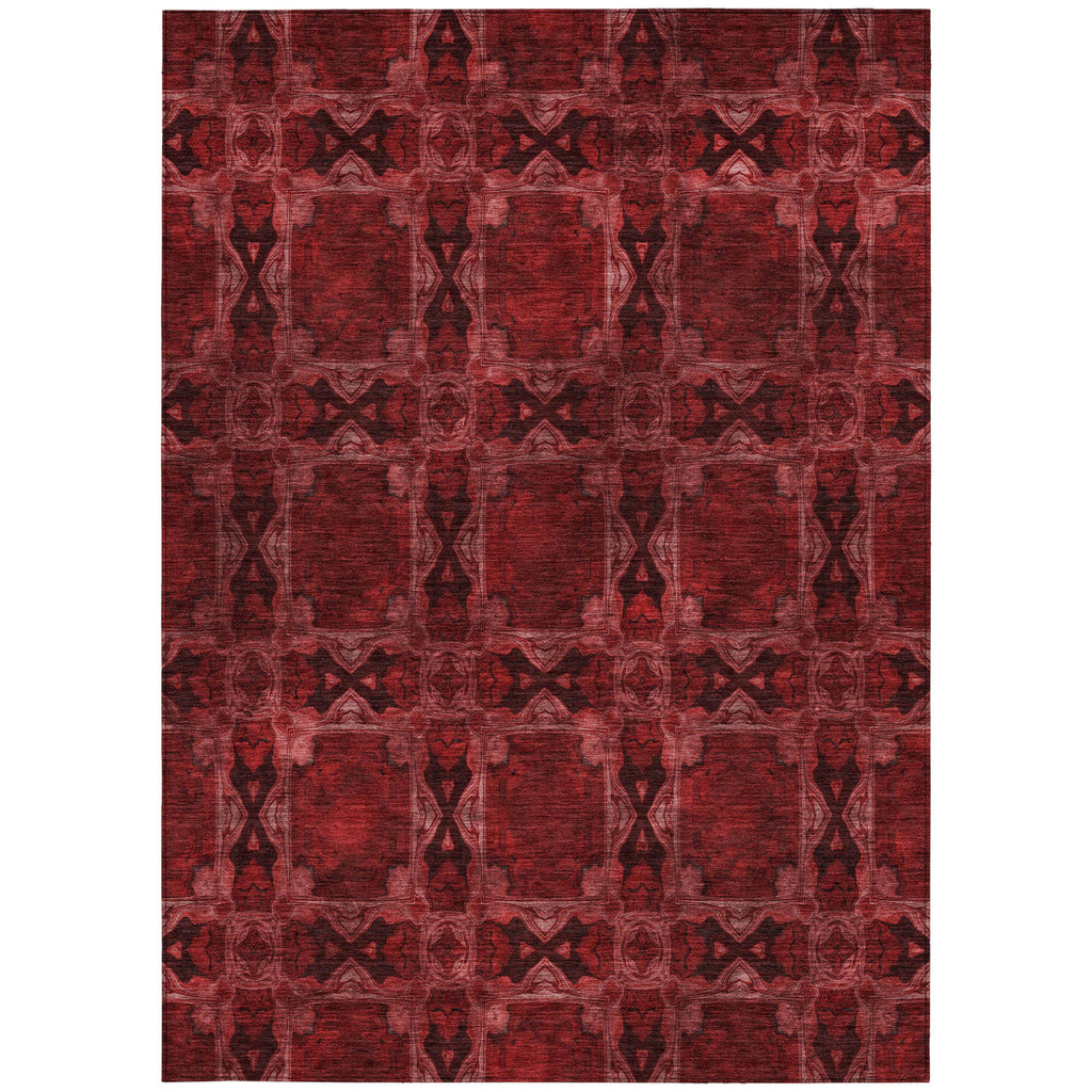 8' X 10' Burgundy and Black Floral Medallion Washable Non Skid Indoor Outdoor Area Rug
